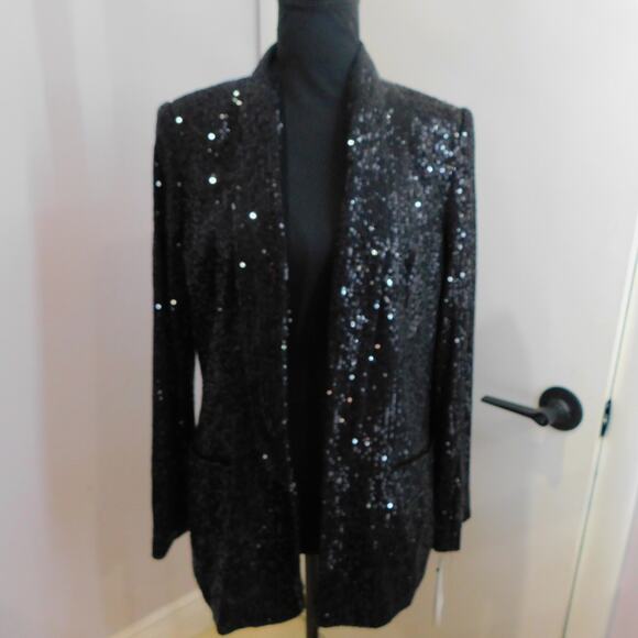 DKNY Women's Black Sequined Shaul-Collar Open Front Jacket New Size 8 - Picture 14 of 14